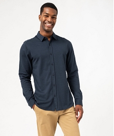 GEMO Chemise manches longues en coton extensible homme Bleu