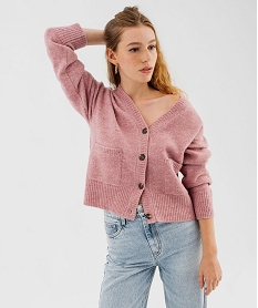GEMO Gilet à col V avec poches femme rose standard
