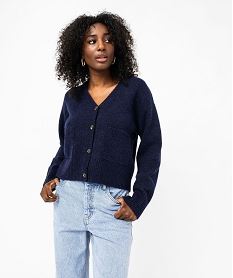 gilet a col v avec poches femme bleu giletsF329201_2