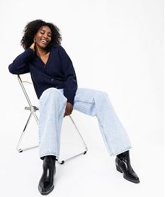 gilet a col v avec poches femme bleu giletsF329201_4