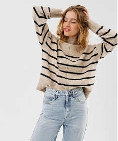 GEMO Pull col montant rayé avec couture sur l’avant femme Imprimé