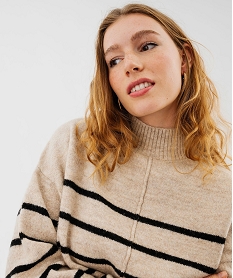 pull col montant raye avec couture sur l’avant femme orange pullsF329701_2