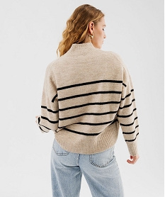 pull col montant raye avec couture sur l’avant femme orange pullsF329701_3