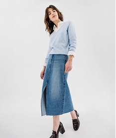 pull col v avec finitions roulottees femme bleu pullsF329901_2
