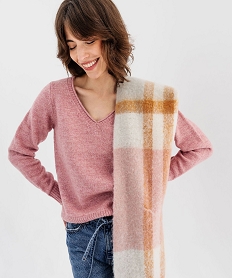 pull col v avec finitions roulottees femme rose pullsF330001_2