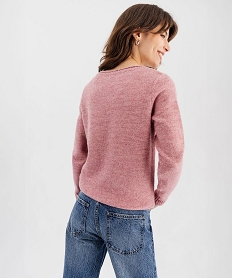 pull col v avec finitions roulottees femme rose pullsF330001_3