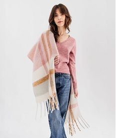 pull col v avec finitions roulottees femme rose pullsF330001_4