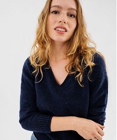 pull col v avec finitions roulottees femme bleu pullsF330101_2