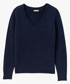 pull col v avec finitions roulottees femme bleu pullsF330101_4