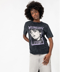 tee-shirt a manches courtes a motif femme - wednesday noir t-shirts manches courtesF330701_2