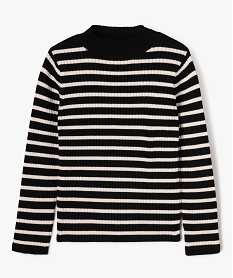 GEMO Pull rayé en maille côtelée à col montant fille noir standard
