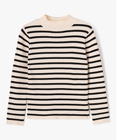 GEMO Pull rayé en maille côtelée à col montant fille blanc chine