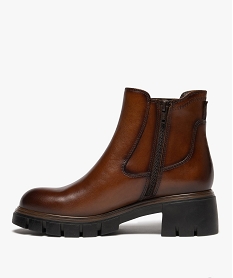 boots femme a talon chunky dessus en cuir avec zip marron standard bottines et bootsF334301_3