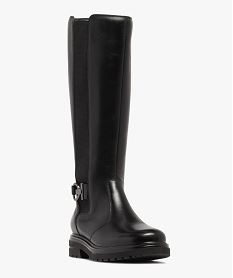 bottes femme montantes dessus en cuir avec bande elastique et bride fantaisie noir standardF334601_2