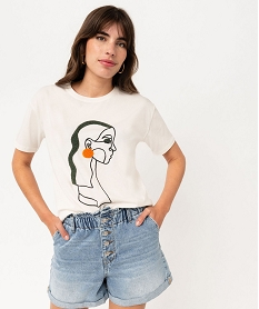 GEMO Tee-shirt manches courtes à motif bouclette femme Beige