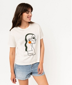 tee-shirt manches courtes a motif bouclette femme beige t-shirts manches courtesF336601_4