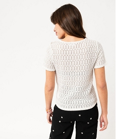 tee-shirt manches courtes en maille de coton ajouree femme beige t-shirts manches courtesF336701_3