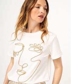 tee-shirt manches courtes avec motif visage brode femme beige t-shirts manches courtesF336801_2