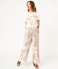 tee-shirt manches courtes avec motif visage brode femme beige t-shirts manches courtesF336801_4