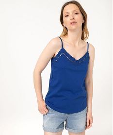 debardeur a fines bretelles avec broderie anglaise femme bleu debardeursF337201_2
