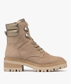 GEMO Boots fourrées femme à semelle épaisse et crantée détails brillants marron fonce