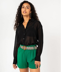 GEMO Chemise en voile transparent avec fines rayures en relief femme noir standard