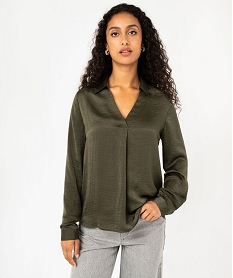 GEMO Blouse à manches longues en matière satinée femme Vert