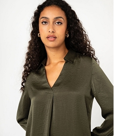blouse a manches longues en matiere satinee femme vert blousesF339901_2