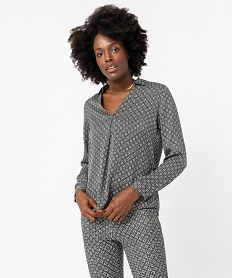 blouse a manches longues imprimee en matiere fluide femme noir blousesF340001_2