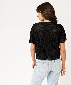 blouse a manches courtes en maille gaufree scintillante femme noir blousesF342001_3