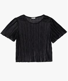 blouse a manches courtes en maille gaufree scintillante femme noir blousesF342001_4