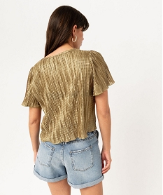 blouse a manches courtes en maille gaufree scintillante femme brun blousesF342201_3