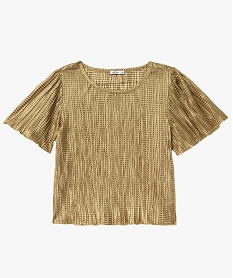 blouse a manches courtes en maille gaufree scintillante femme brun blousesF342201_4