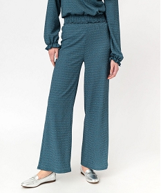 GEMO Pantalon large en maille texturée et extensible imprimé femme Bleu