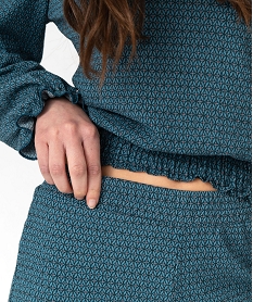 pantalon large en maille texturee et extensible imprime femme bleu pantalonsF342501_2