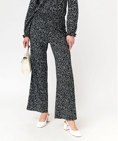 pantalon large en maille texturee et extensible imprime femme noir pantalonsF342601_1