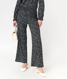 GEMO Pantalon large en maille texturée et extensible imprimé femme imprime fleurs