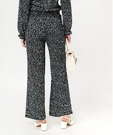 pantalon large en maille texturee et extensible imprime femme noirF342601_3