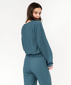 GEMO Blouse manches longues en maille extensible texturée imprimée femme Imprimé