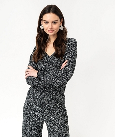 GEMO Blouse manches longues en maille extensible texturée imprimée femme imprime fleurs