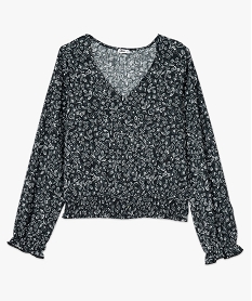 blouse manches longues en maille extensible texturee imprimee femme noir blousesF342801_4