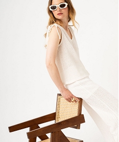 GEMO Débardeur en maille ajourée femme blanc chine