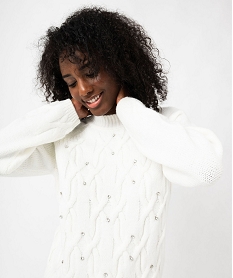 pull a torsades avec strass brodes femme beige pullsF345401_2