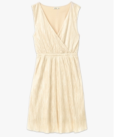robe courte sans manches en maille gaufree scintillante femme beige robesF347601_4
