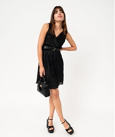 GEMO Robe courte sans manches en maille gaufrée scintillante femme Noir