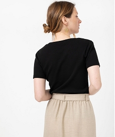 tee-shirt manches courtes en maille cotelee et ajouree femme noir t-shirts manches courtesF347901_3