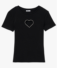 tee-shirt manches courtes en maille cotelee et ajouree femme noir t-shirts manches courtesF347901_4