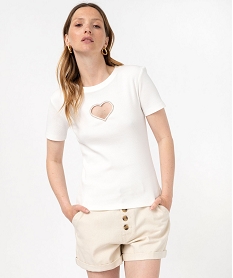 tee-shirt manches courtes en maille cotelee et ajouree femme beige t-shirts manches courtesF348001_2