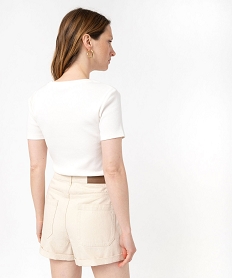 tee-shirt manches courtes en maille cotelee et ajouree femme beige t-shirts manches courtesF348001_3