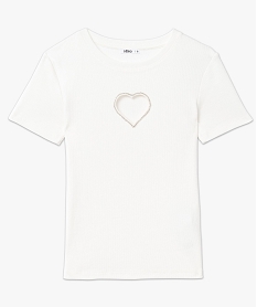 tee-shirt manches courtes en maille cotelee et ajouree femme beige t-shirts manches courtesF348001_4